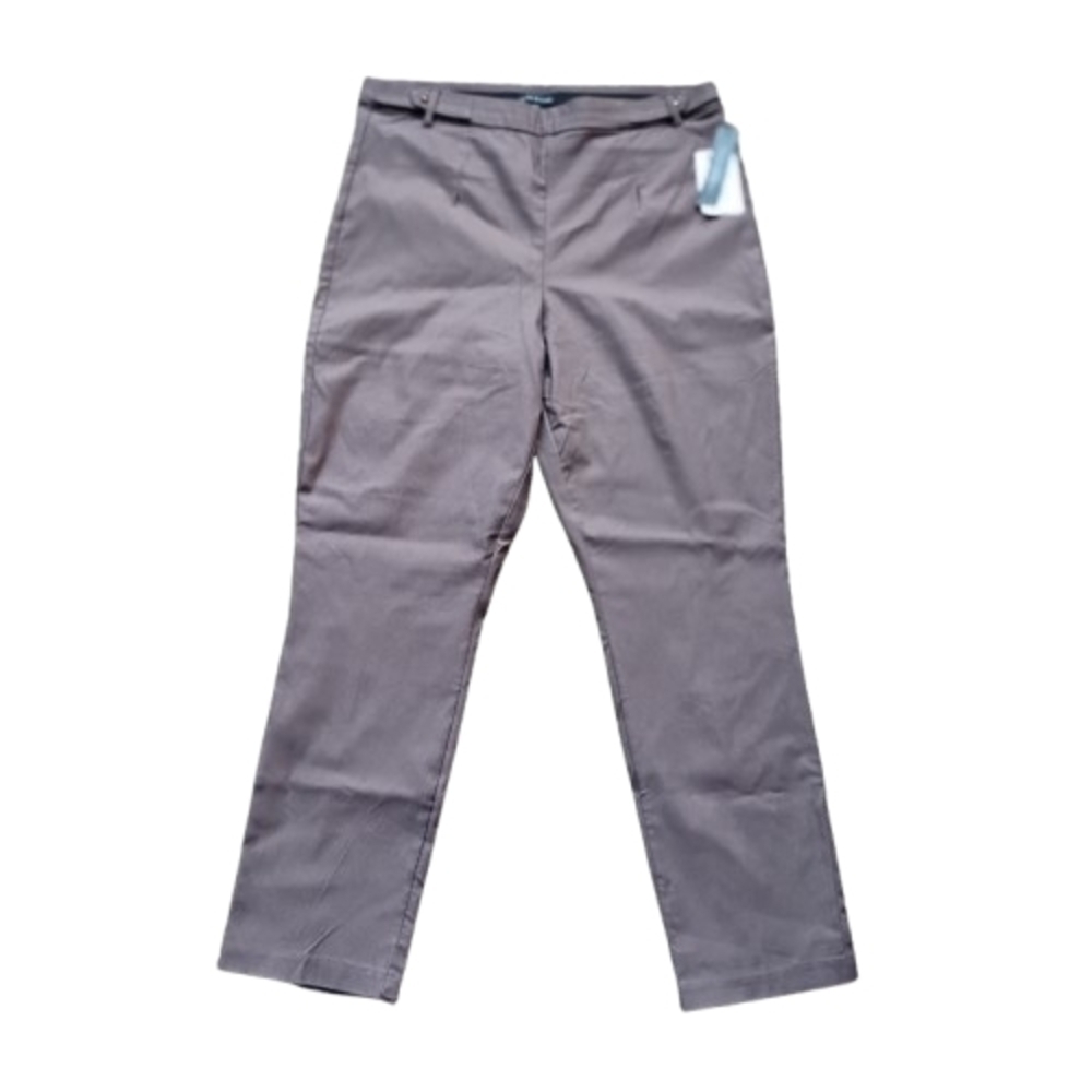 NWT Violets & Roses Pull‑On Comfort Waist Slim Straight Pants 14/32 Taupe